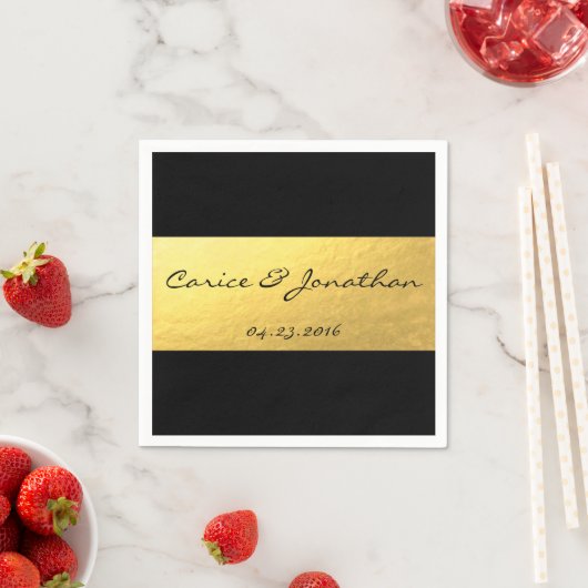 ブラックラグジュアリー結婚ズのナプキンの金箔 スタンダードカクテルナプキン (インサイチュ)