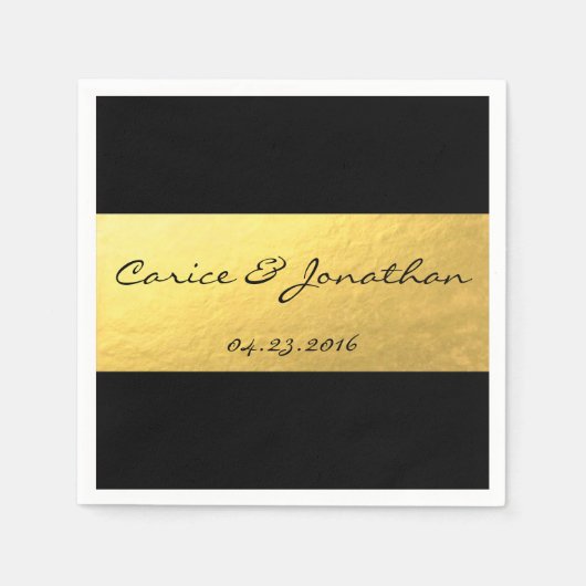 ブラックラグジュアリー結婚ズのナプキンの金箔 スタンダードカクテルナプキン (正面)