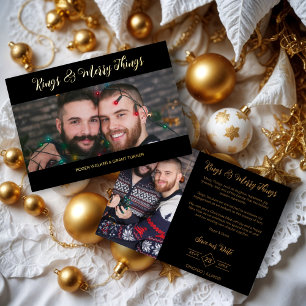 ブラックラグジュアリー結婚ホリデーの2枚の写真クリスマス 箔招待状
