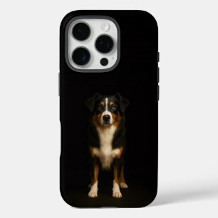 ブラックラグジュアリーiPhone 16 Pro オーストラリアン・シェパード犬デザインケース iPhone 16 Proケース