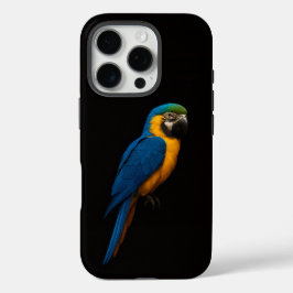ブラックラグジュアリーiPhone 16 Pro、青黄色のコンゴウインコ iPhone 16 Proケース