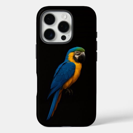 ブラックラグジュアリーiPhone 16 Pro、青黄色のコンゴウインコ Case-Mate iPhoneケース (裏面)