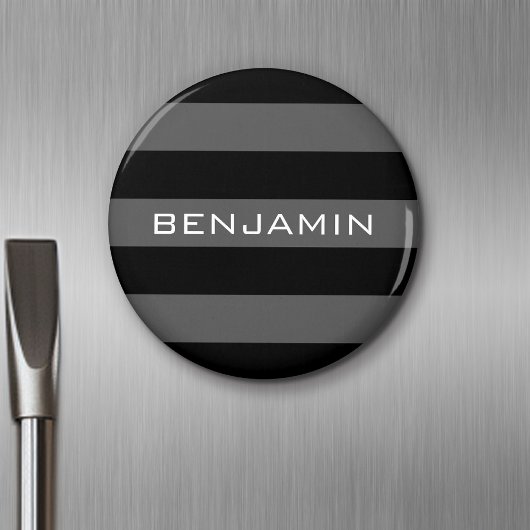 ブラックラグビーとグレーラグビーストライプ名前をカスタムする マグネット