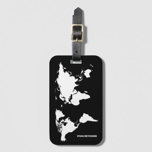 ブラックラゲージタグ世界地図トラベルエレガントズ ラゲッジタグ (正面縦)