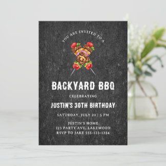 ブラックラスティックウッドBBQバースデーパーティー 招待状