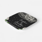 ブラックラスティック ホワイトローズ ストリングライト ウェディング ペーパープレート (傾斜あり)