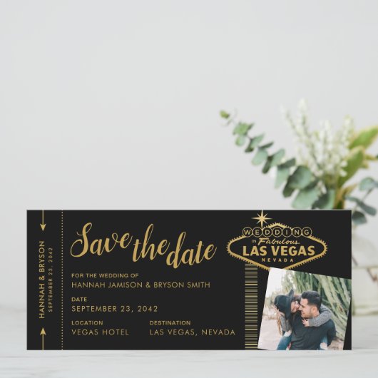 ブラックラスベガス搭乗券の写真日付を保存 案内状 (スタンド正面)