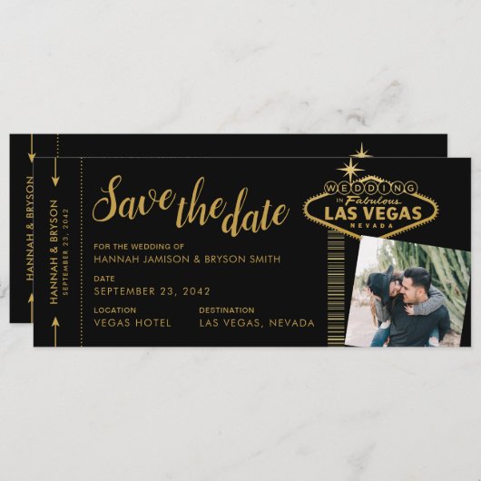 ブラックラスベガス搭乗券の写真日付を保存 案内状 (正面/裏面)