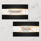 ブラックラックスメッシュ |白大理石テクスチャ 名刺 (正面/裏面)