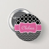 ブラックラティス/シェブロンパターンピンク名 缶バッジ (正面&裏面)