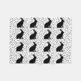 ブラックラビットシルエットイースターバニー フリースブランケット