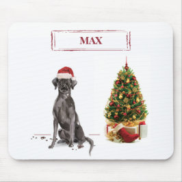 ブラックラブのクリスマス・犬とツリー マウスパッド