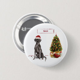 ブラックラブのクリスマス・犬とツリー 缶バッジ