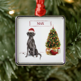 ブラックラブの面白いクリスマス犬とツリー メタルオーナメント