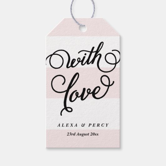 ブラックラブスクリプお洒落トピンクストライプ色 ギフトタグ (正面)