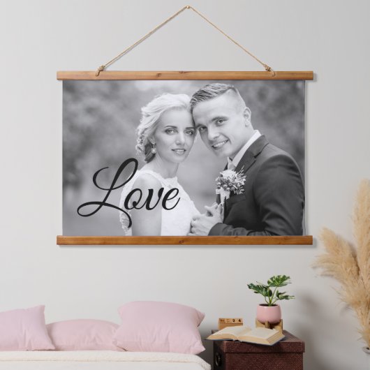 ブラックラブスクリプト結婚タイポグラフィの写真 吊り下げ型タペストリー (寝室)