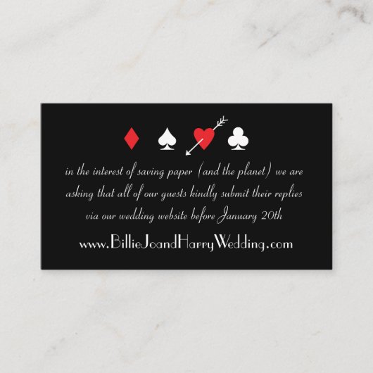 ブラックラブストライクカジノ結婚のオンラインRSVPカード エンクロージャーカード (正面)