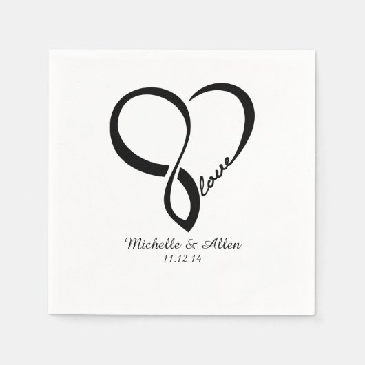 ブラックラブハートウェディングパーティー紙ナプキンズセット スタンダードカクテルナプキン (正面)