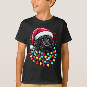 ブラックラブラドゥードル クリスマスツリー Xmas ライト ドゥードル Tシャツ