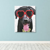 ブラックラブラドールとハートサングラス キャンバスプリント (インサイチュ (ウッドフロア))
