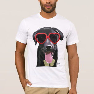 ブラックラブラドールとハートサングラス Tシャツ