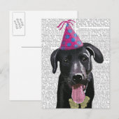 ブラックラブラドールとパーティー帽子 インビテーションポストカード (正面/裏面)
