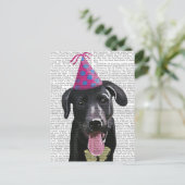 ブラックラブラドールとパーティー帽子 インビテーションポストカード (スタンド正面)