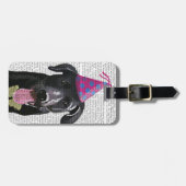 ブラックラブラドールとパーティー帽子 ラゲッジタグ (正面横)