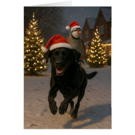 ブラックラブラドールとヤマシャクチョウのクリスマスカード
