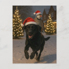 ブラックラブラドールとヤマシャクヤクのクリスマス ポストカード