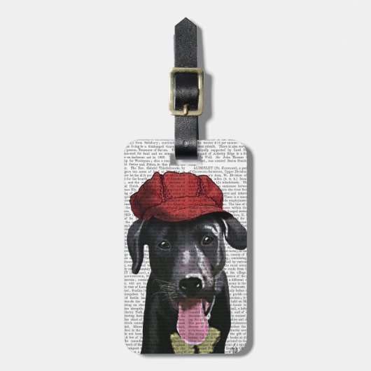 ブラックラブラドールとレッドキャップ ラゲッジタグ (正面縦)