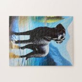 ブラックラブラドールと湖 ジグソーパズル (横)