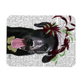 ブラックラブラドールと緑の魅力器 マグネット (横)