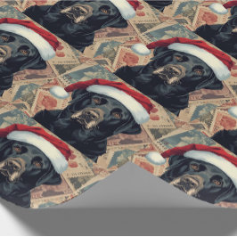 ブラックラブラドールのクリスマスギフトラッピング ラッピングペーパー
