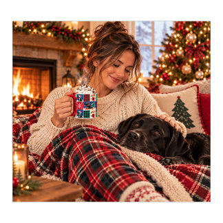 ブラックラブラドールのクリスマスパッチワークキルト マグカップ