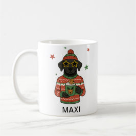 ブラックラブラドールのクリスマス 名前入り コーヒーマグカップ