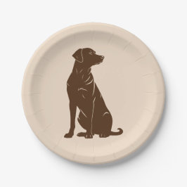 ブラックラブラドールのシルエットイラストレーション ペーパープレート