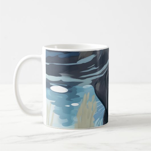 ブラックラブラドールの水泳パターン コーヒーマグカップ (左)