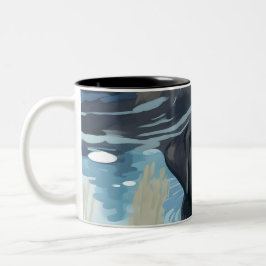 ブラックラブラドールの水泳パターン ツートーンマグカップ