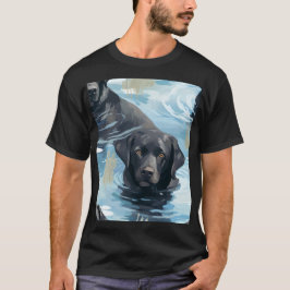 ブラックラブラドールの水泳パターン Tシャツ