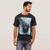 ブラックラブラドールの水泳パターン Tシャツ (正面フル)