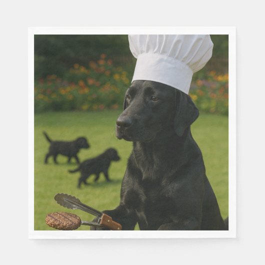 ブラックラブラドールのBBQシェフ 楽しい夏のディナー スタンダードランチョンナプキン (正面)