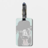 ブラックラブラドールインボウリングをする人、 クリケットの投手ハット ラゲッジタグ (裏面縦)