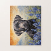 ブラックラブラドールインBluebonnets ジグソーパズル (縦)