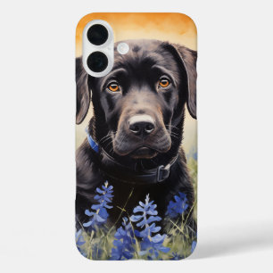 ブラックラブラドールインBluebonnets iPhone 16 Plusケース