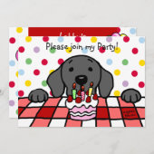 ブラックラブラドールウォッチング誕生日 招待状 (正面/裏面)