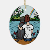 ブラックラブラドールエンジェルとママムブラウン セラミックオーナメント (右)