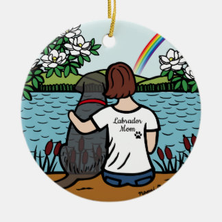 ブラックラブラドールエンジェルとママムブラウン セラミックオーナメント