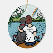 ブラックラブラドールエンジェルとママムブラウン セラミックオーナメント (左)