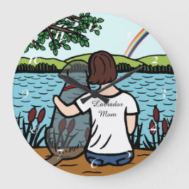 ブラックラブラドールエンジェル&ママ ラージ壁時計